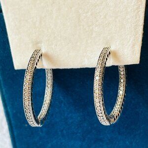 Pandora Large Pave Hoops Sterling Silver Sparkle and Hearts